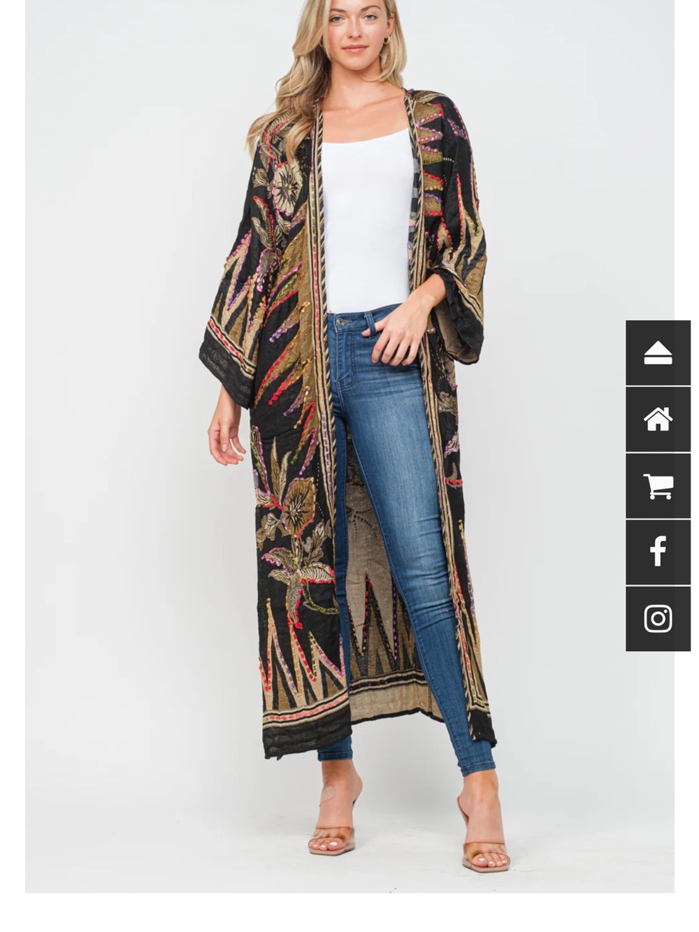 BNWT Boho Embroidered Long Kimono Coat - Black Multicolor